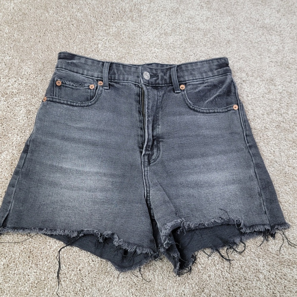 American Eagle Womens High Waisted Frayed Hem Denim Shorts Black Size 2